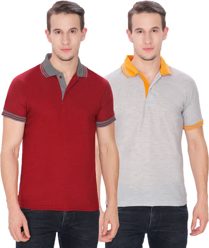 Solid Men Maroon, Grey T-Shirt  (Pack of 2)