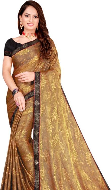 Dyed Bollywood Lycra Blend Saree  (Gold)