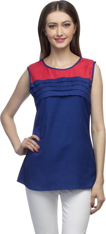 Casual Sleeveless Solid Women Red, Blue Top