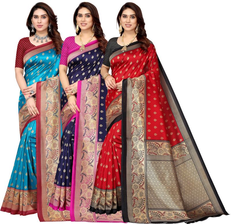 Fashion Cotton Silk Saree  (Pack of 3, Multicolor)