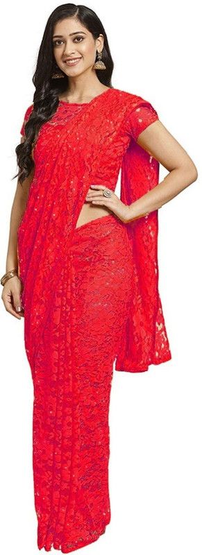 Self Design Kasavu Net Saree  (Red)