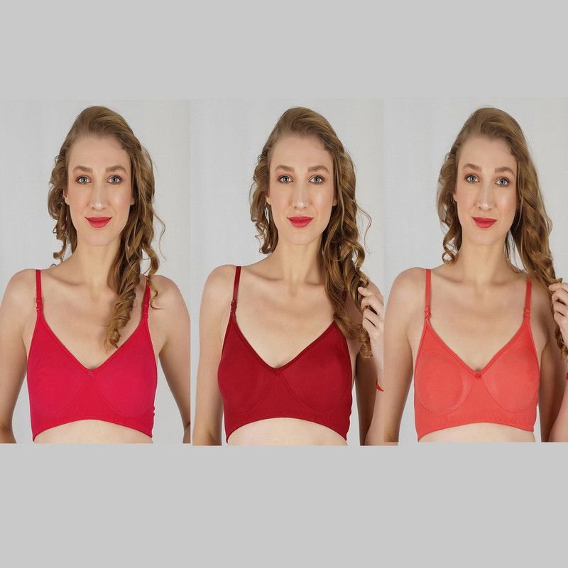 Pack of 3 Women Full Coverage Non Padded Bra  (Pink, Maroon, Red)