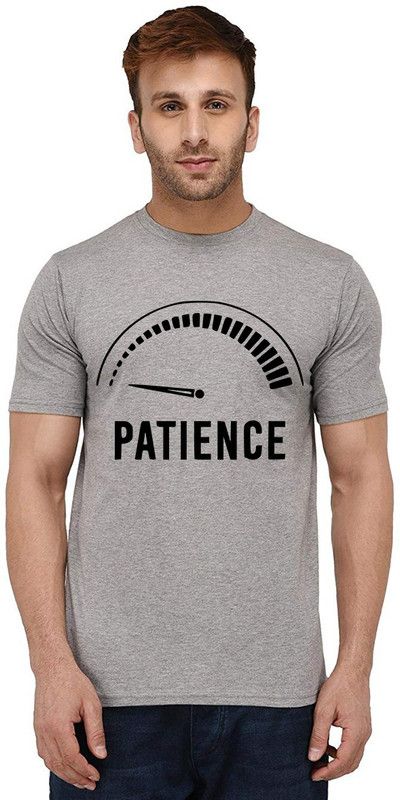 Patience Meter Men Graphic Print Round Neck Pure Cotton Grey T-Shirt