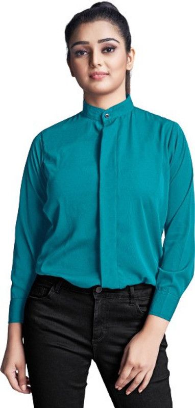 Girls Solid Formal Blue Shirt
