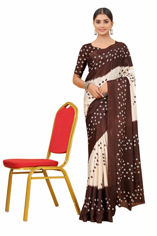 Printed, Self Design, Solid/Plain Bandhani Silk Blend Saree  (Brown)
