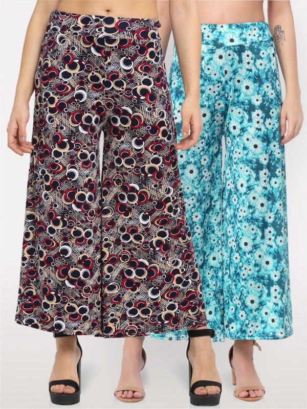 Pack of 2 Women Regular Fit Grey, Multicolor Viscose Rayon Trousers