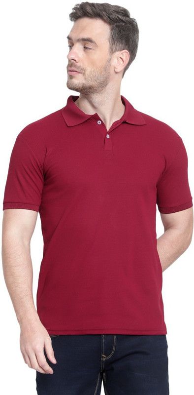Men Solid Polo Neck Elastane Maroon T-Shirt