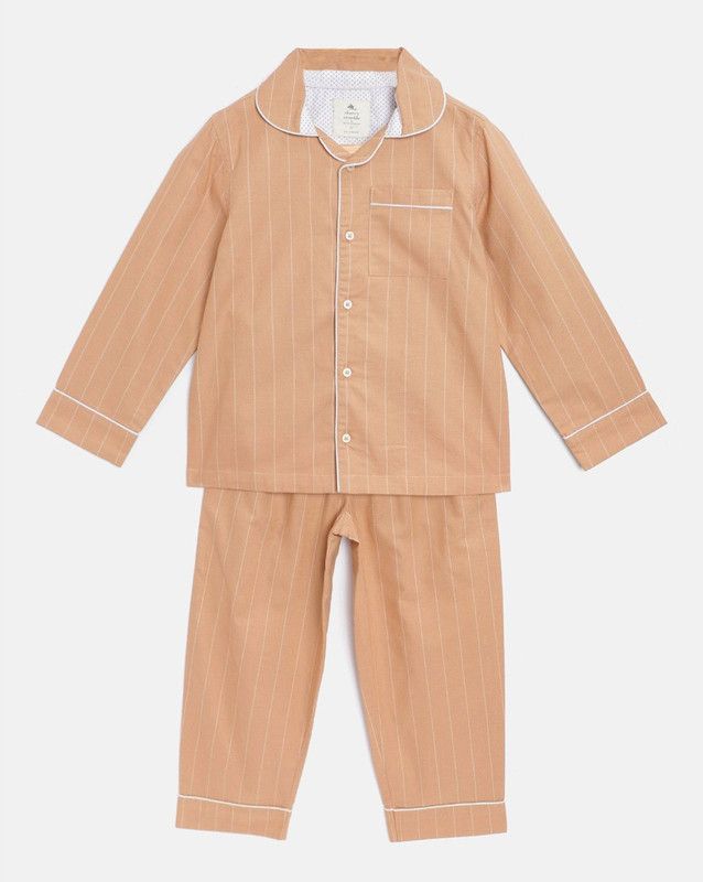 Girls Striped Cotton Blend Kids Nightwear  (Brown Pack of 1)