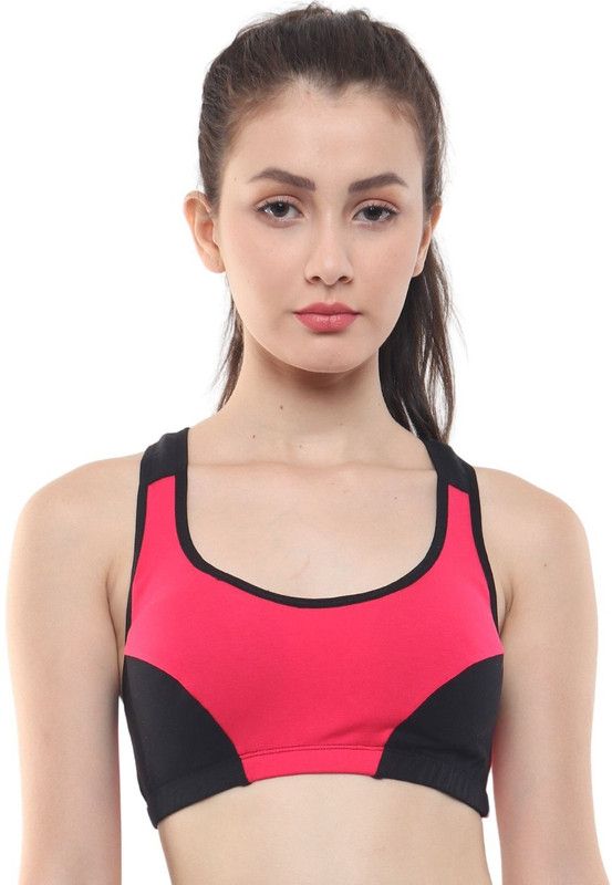 Women Sports Non Padded Bra  (Black, Pink)