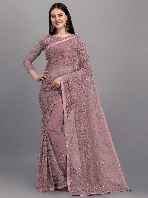 Fashion Net Saree  (Brown)