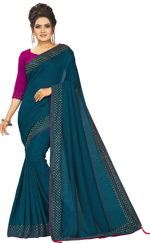 Embellished Bollywood Art Silk Saree  (Dark Green)
