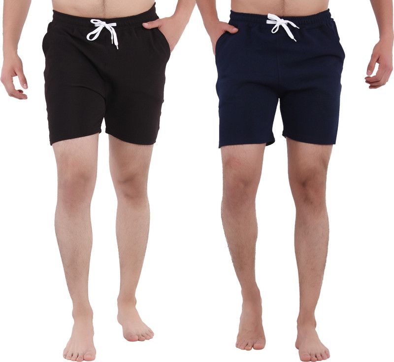 Pack of 2 Solid Men & Women Black, Blue Casual Shorts