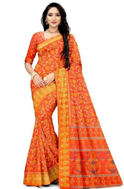 Bollywood Cotton Linen Saree  (Orange)
