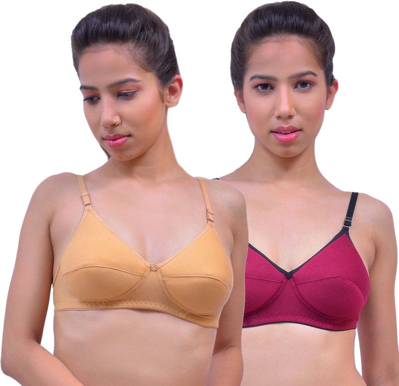 Pack of 2 Women T-Shirt Lightly Padded Bra  (Pink, Beige)