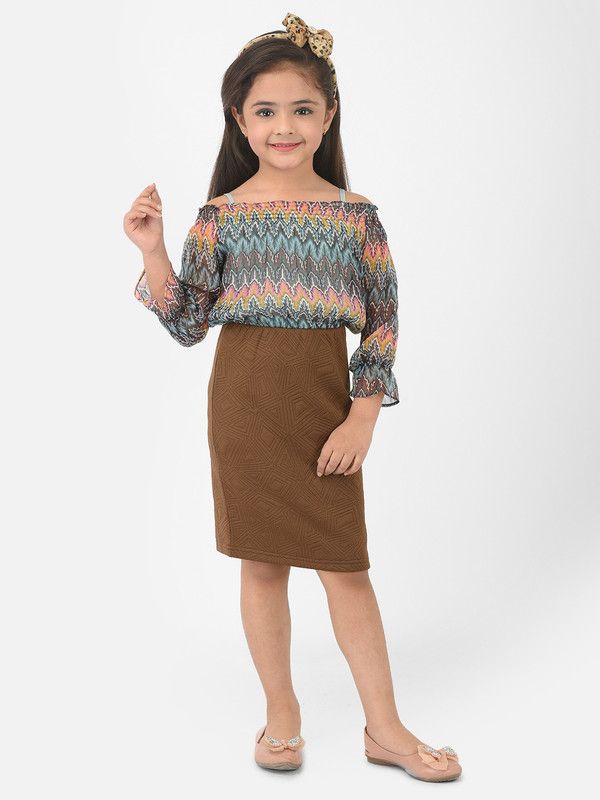 Girls Midi/Knee Length Casual Dress  (Brown, 3/4 Sleeve)