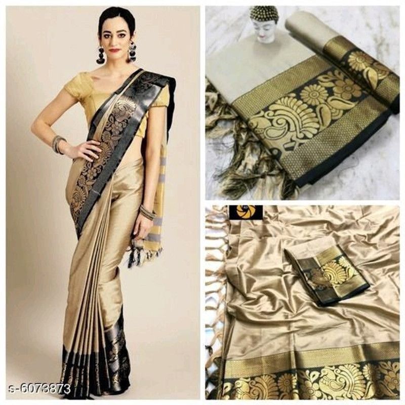 Self Design Banarasi Jacquard Saree  (Cream, Black)