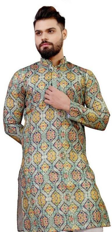 Men Printed Cotton Rayon Straight Kurta  (Multicolor)