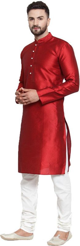 Men Printed Jacquard Straight Kurta  (Maroon)