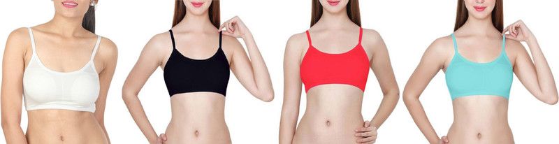Pack of 4 Women Bralette Lightly Padded Bra  (Light Blue, Red, White, Black)