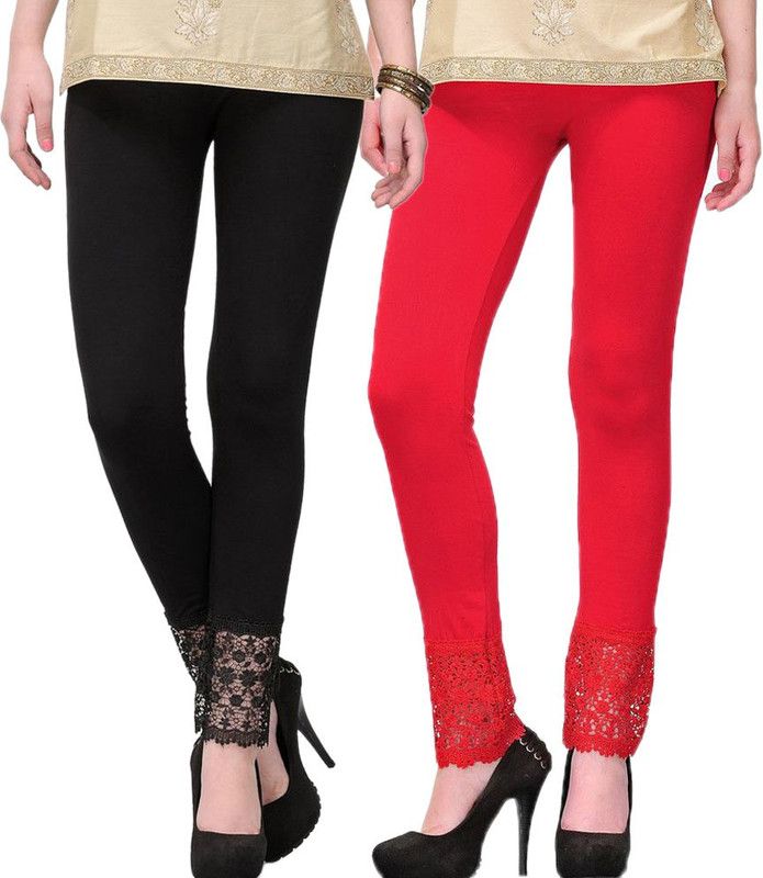 Ankle Length Western Wear Legging  (Black, Red, Solid)