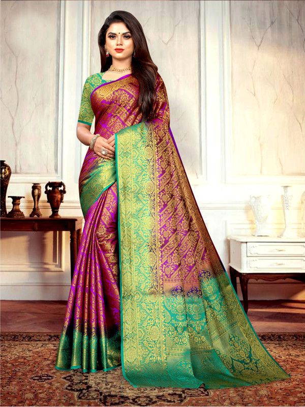 Woven Leheria Nylon, Art Silk Saree  (Purple)