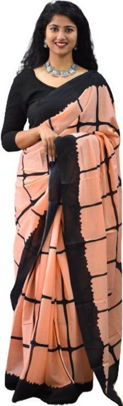 Checkered Ikkat Pure Cotton Saree  (Multicolor)