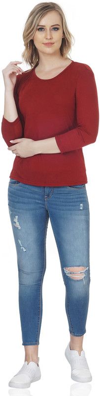 Casual 3/4 Sleeve Women Maroon Top