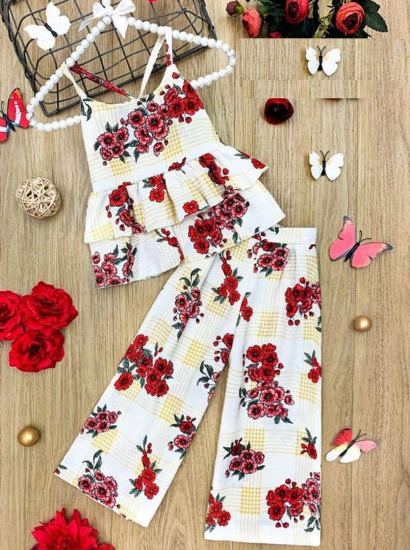 Baby Girls Party(Festive) Top Pant  (White)
