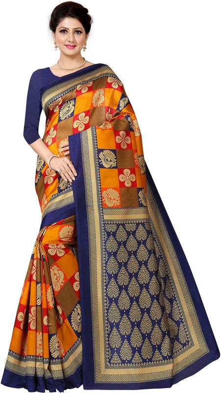 Printed, Checkered Fashion Art Silk Saree  (Multicolor)