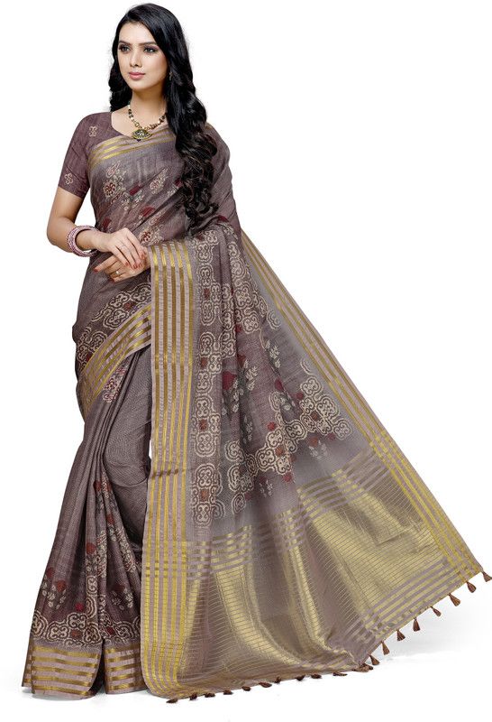 Self Design Banarasi Cotton Blend Saree  (Grey)