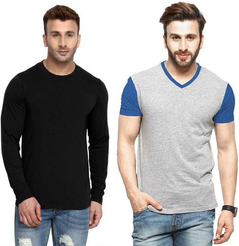 Pack of 2 Morten T shirt Men Colorblock Round Neck Cotton Blend Multicolor T-Shirt