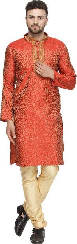 Men Embroidered Silk Blend Straight Kurta  (Black)