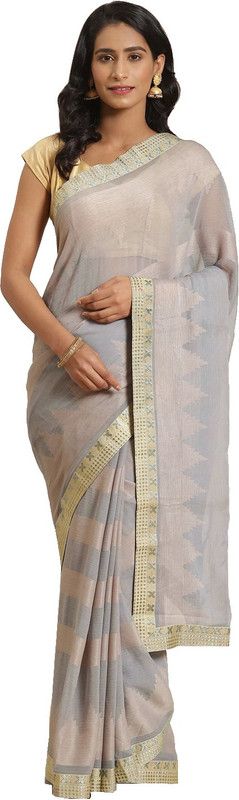 Self Design Bollywood Brasso Saree  (Grey)