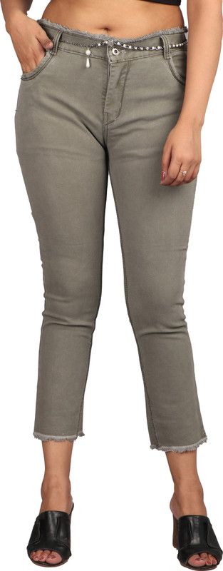 Women Skinny Mid Rise Brown Jeans
