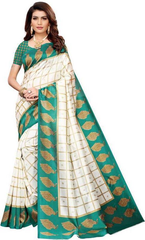 Checkered Bhagalpuri Art Silk Saree  (Multicolor)