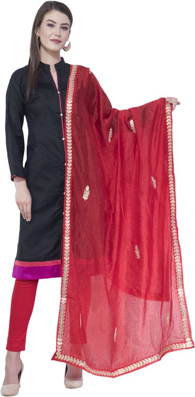 Pure Silk Self Design Red Women Dupatta