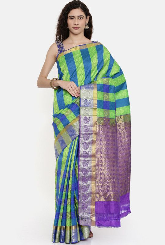Checkered Arani Pattu Pure Silk Saree  (Multicolor)
