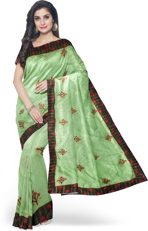 Printed Assam Silk Art Silk Saree  (Light Green)