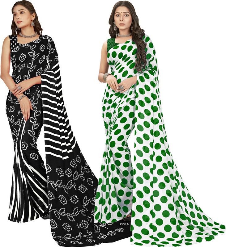 Printed Daily Wear Georgette Saree  (Pack of 2, Light Blue, Green, White)