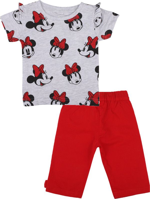 Baby Girls Minnie Casual T-shirt Capri  (Multicolor)