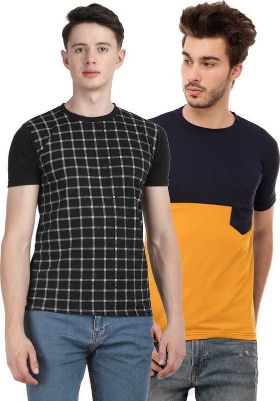 Pack of 2 A Men Colorblock Round Neck Cotton Blend Multicolor T-Shirt