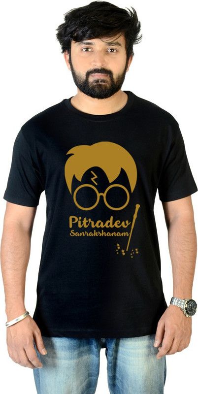 PitraDev Sanrakshan, PitraDev, Harry, Potter, Jadu, Latest Design Men Printed Round Neck Pure Cotton Black T-Shirt