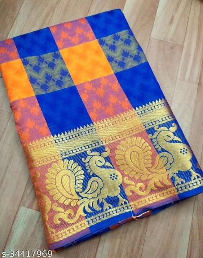 Woven Daily Wear Silk Blend, Jacquard Saree  (Blue)