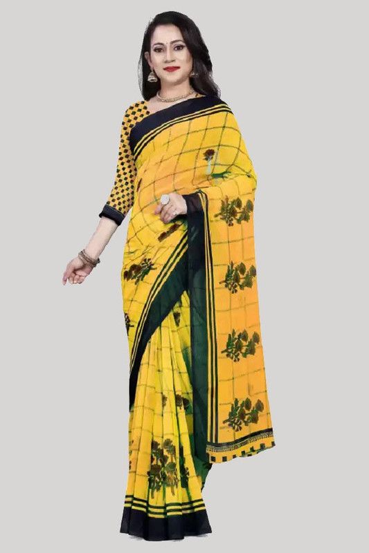 Fashion Georgette Saree  (Yellow, Green)