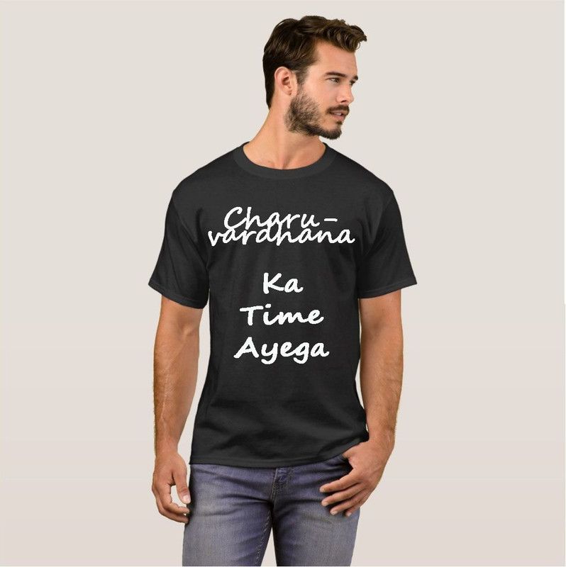 Charuvardhana Apna Time Ayega V13 Men Printed Round Neck Cotton Blend Black T-Shirt