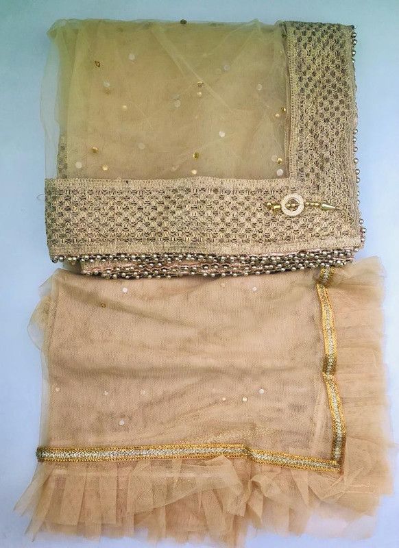 Net Embroidered Gold Women Dupatta