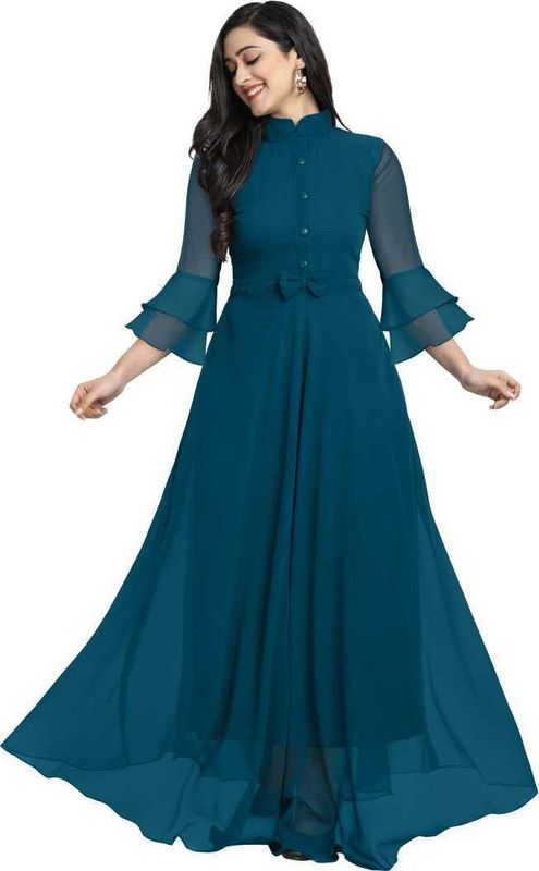 Dyed Georgette Stitched Anarkali Gown  (Blue)