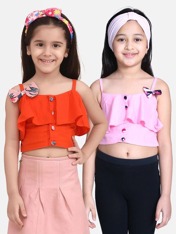 Girls Rayon Crop Top  (Multicolor, Pack of 2)
