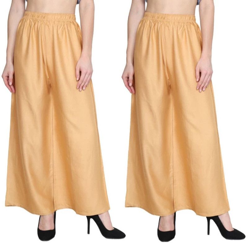 Pack of 2 Women Flared Gold Cotton Blend Trousers
