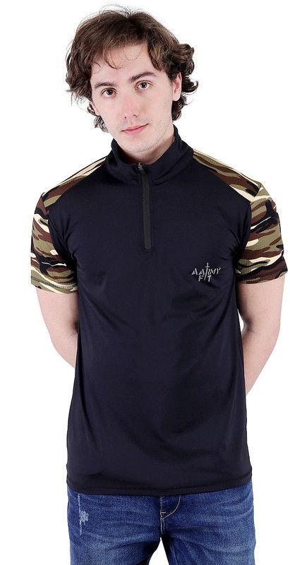 Men Solid High Neck Cotton Blend Multicolor T-Shirt